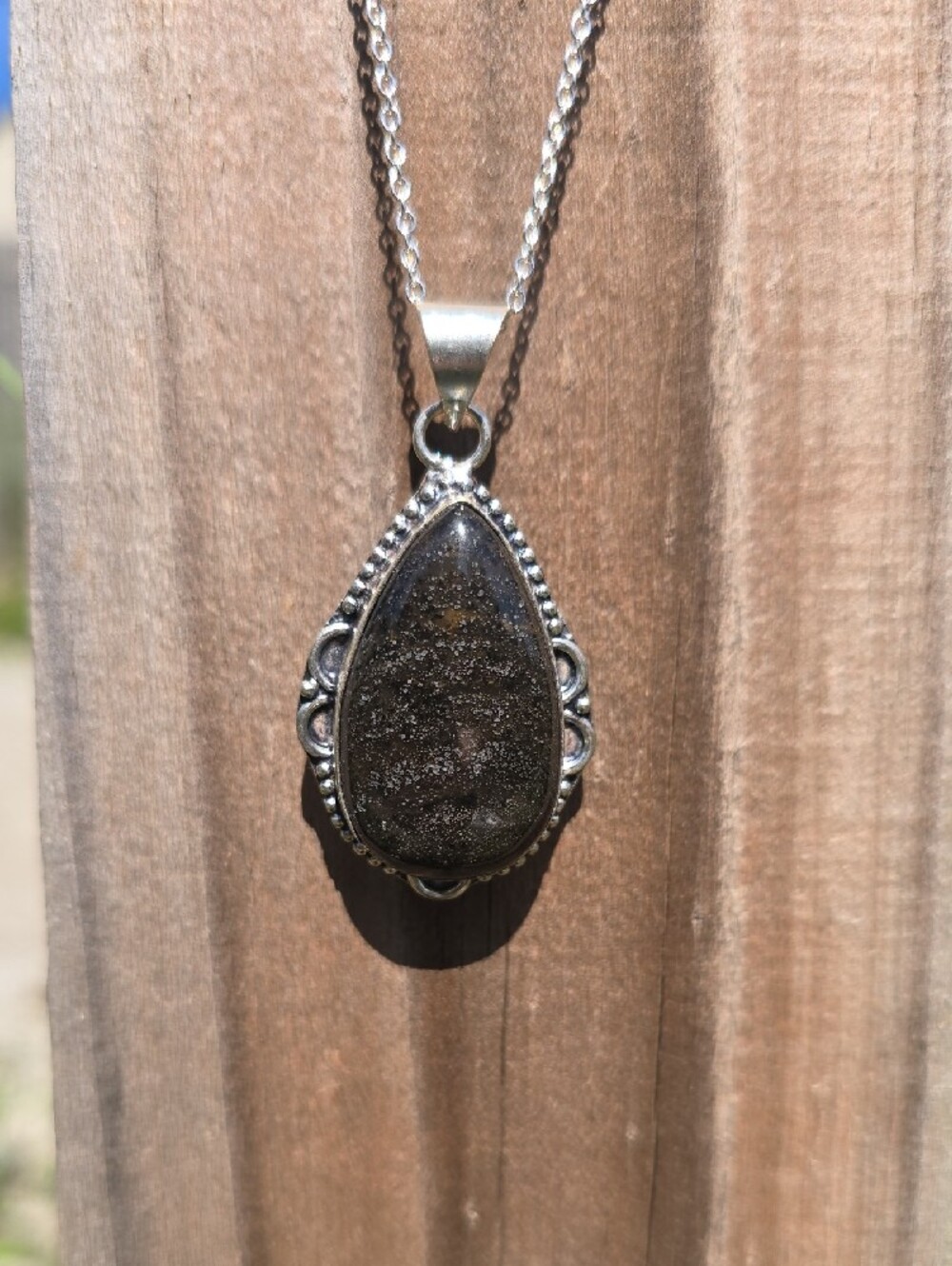 Vintage Sterling Silver Black Obsidian Teardrop Necklace - Vintage - Handcrafted